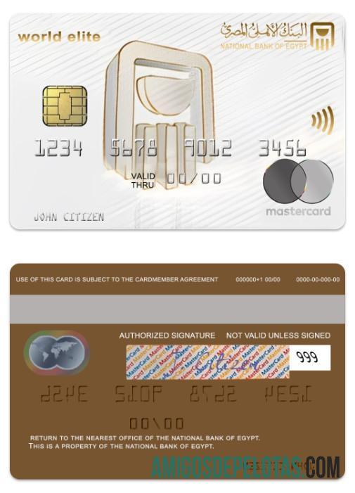 Banco Nacional do Egito do Egito World Elite Mastercard amostra